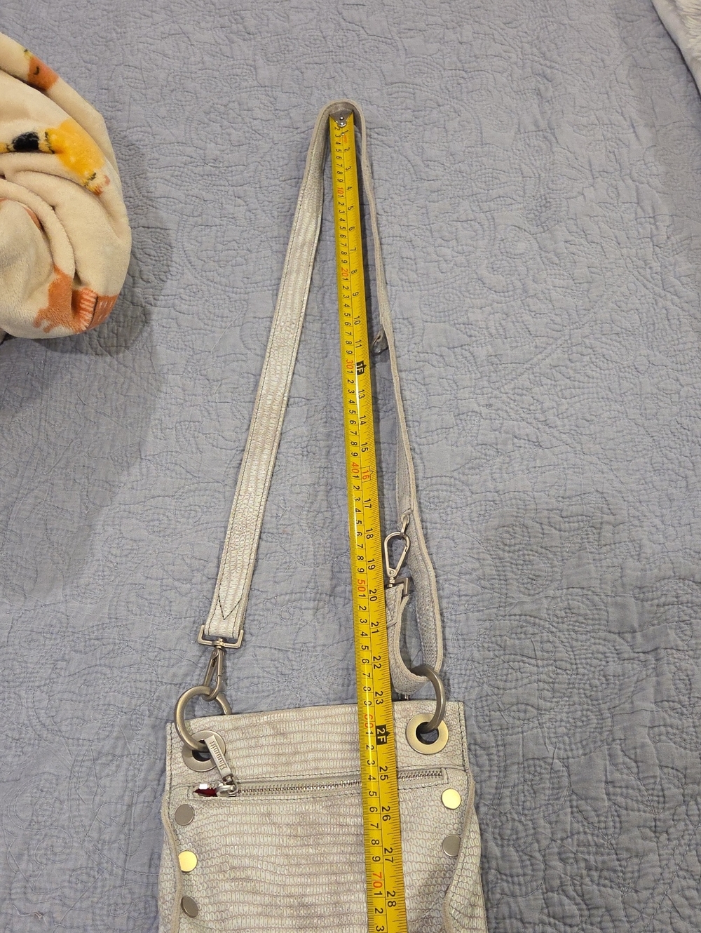 Hammitt Tony Leather Crossbody Bag - Light Grey Textured/Lizard Embossed Bag! - Picture 12 of 14